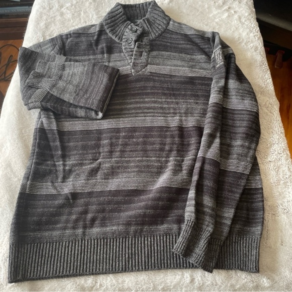 Calvin Klein Jeans Men's Gray Striped Sweater 100% cotton size large